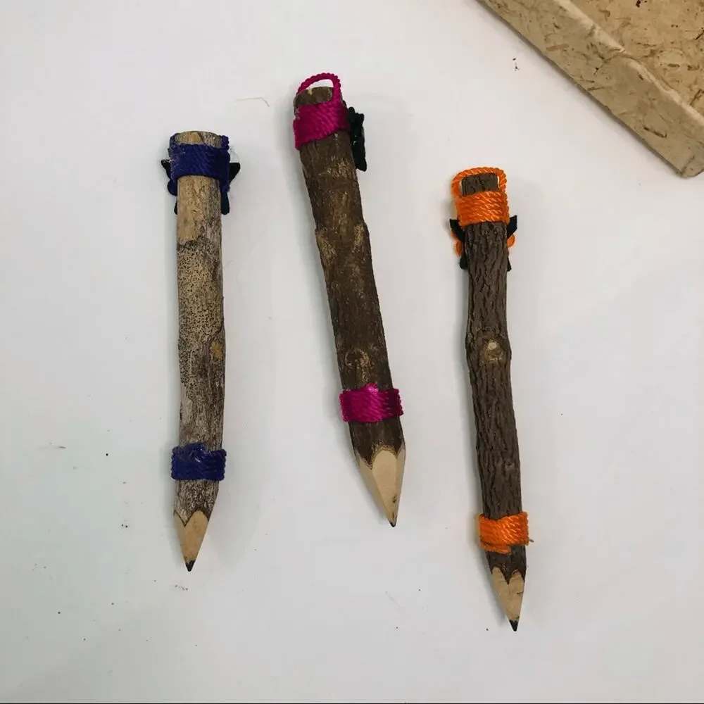 Handmade Natural Twig Pencil Set 3pc Relax Happy Dream Wood Branch Pencils Boxed